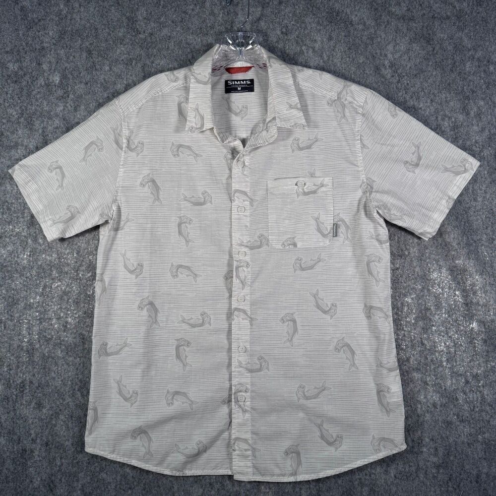 Simms Shirt Mens Size Medium White Short Sleeve Pocket Fishing Lightweight - Picture 2 of 11